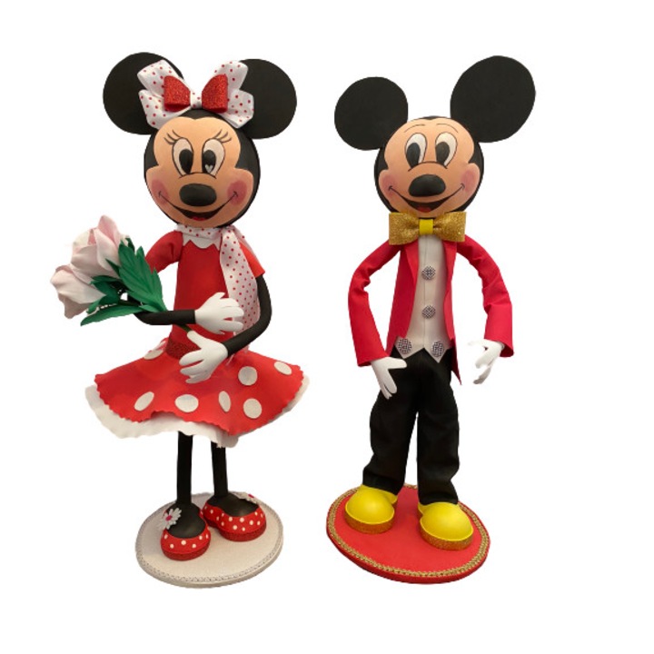 Set papusi handmade unicat Mickey & Minnie, + 3 ani, 58 cm