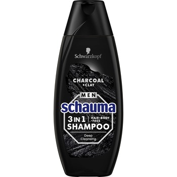 Sampon Schauma Men 3 în 1 par-corp-fata, Charcoal + Clay, 400 ml Sampon Schauma Men 3 în 1 par-corp-fata, Charcoal + Clay, 400 ml