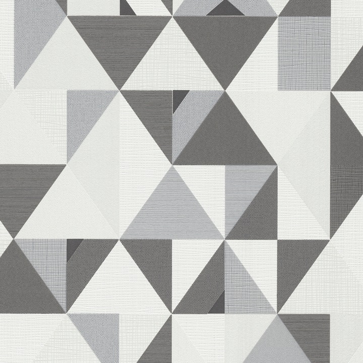 Tapet modern cu forme geometrice colorate alb cu negru Novara IV 10119-34 dimensiune 0.53cm x 10m