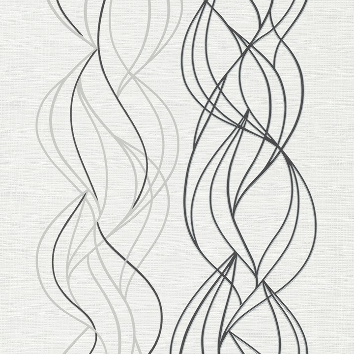 Tapet modern cu lini curbate alb cu negru Novara IV 10120-34 dimensiune 0.53cm x 10m