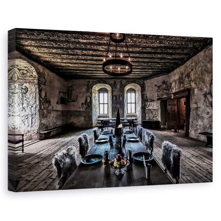 Tablou canvas - Casa De Piatra , Vechi, Medieval, Castel, Camera, Candelabru, 80x120 cm