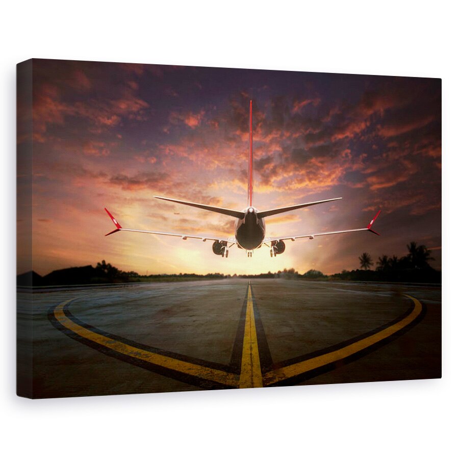 Tablou canvas - Urmarind Apusul, Aeronava, Avion, Aterizare, Transport, Aeroport, 20 x 30 cm