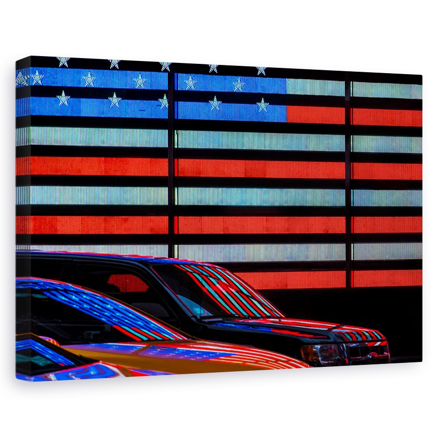 Tablou canvas - Stelele Si Dungile Reflectate, Strada, Steag, Masini, 80x120 cm