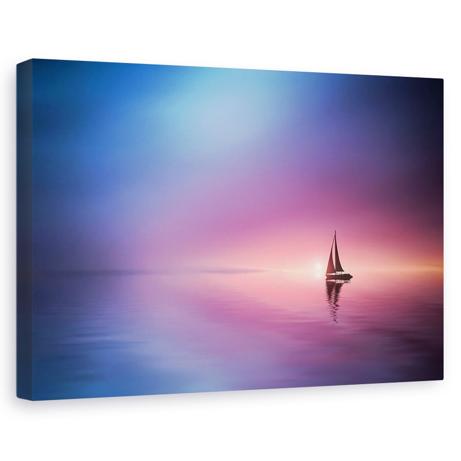 Tablou canvas - Navigand Pe Lac Spre Apus, Mare, Ocean, Apa, Vele, 40 x 60 cm