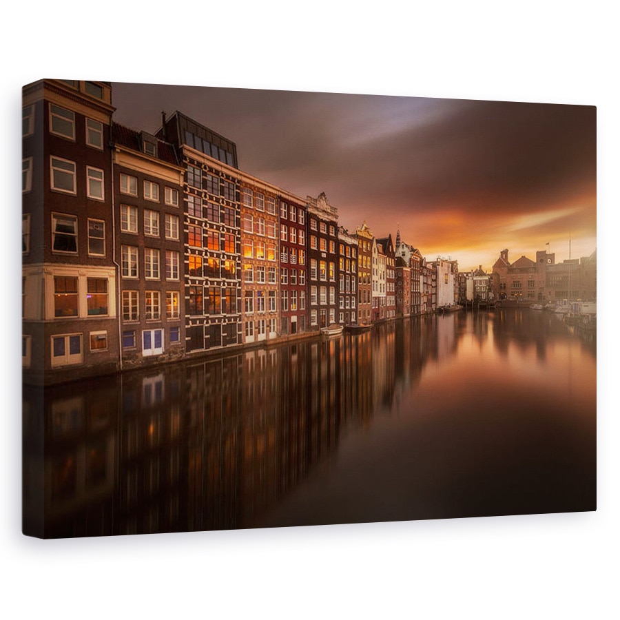 Tablou canvas - Amsterdam, Arhitectura, Olanda, Apus De Soare, Canal, 20 x 30 cm