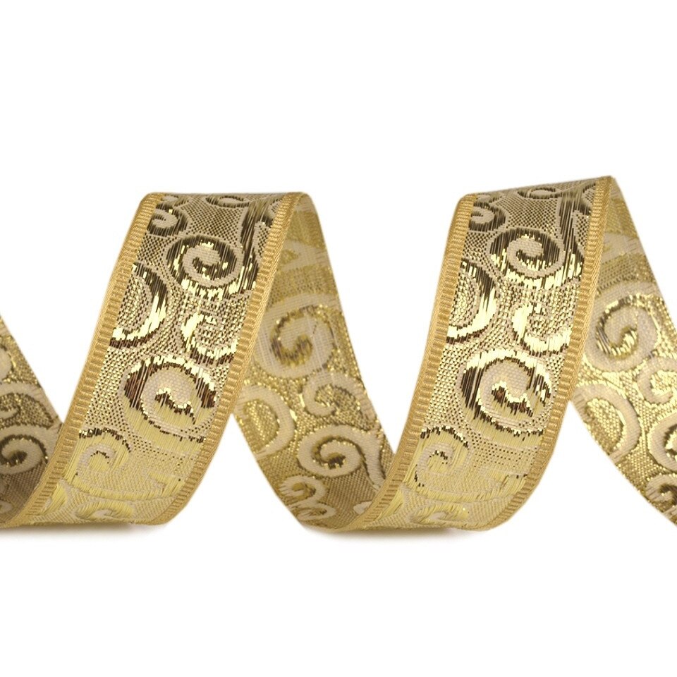 Panglica decorativa cu lurex, latime 25 mm, lungime 1 m, auriu deschis - ornament