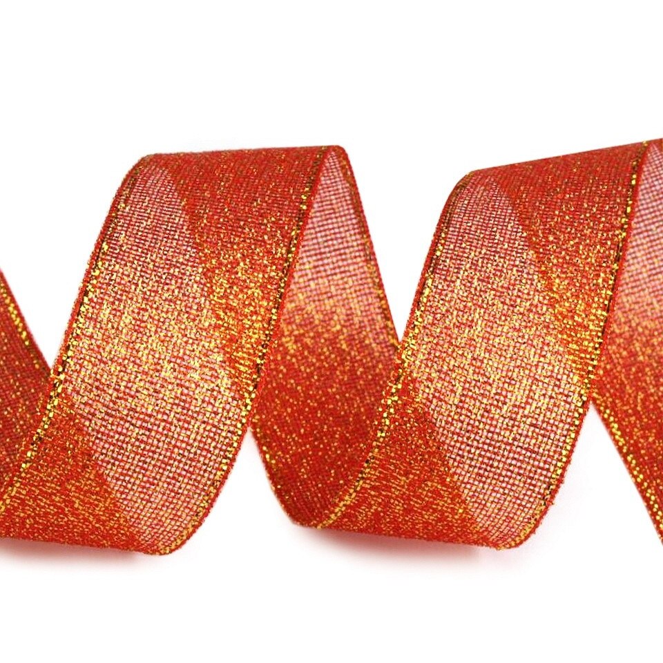 Panglica cu lurex, latime 25 mm, lungime 5 m, rosu deschis