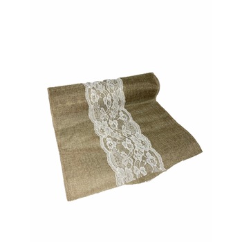 Panza Atelier decorativa pentru aranjamente si cadouri din iuta cu dantela, 5mx50cm Panza Atelier decorativa pentru aranjamente si cadouri din iuta cu dantela, 5mx50cm