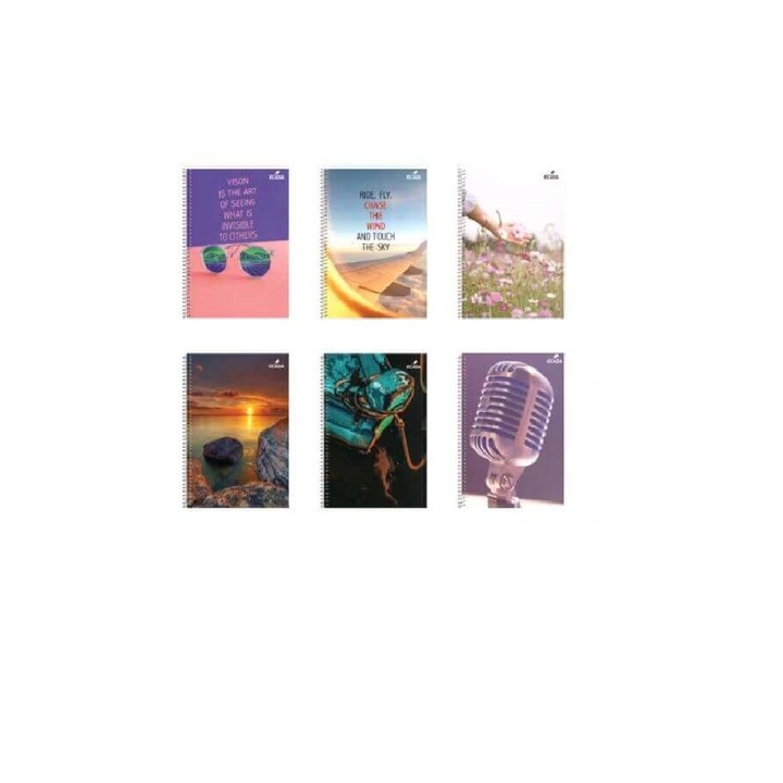 Set de 12 Caiete A4 Dictando ECADA, 80 File, Spiralat, 60 g/m², Coperta Policroma