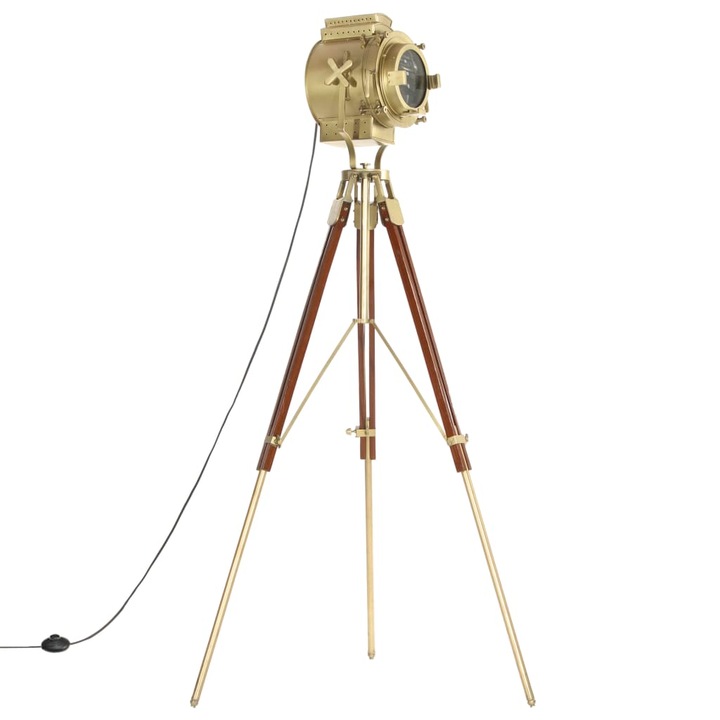 vidaXL barna-sárgaréz háromlábú tömör mangófa állólámpa 193 cm