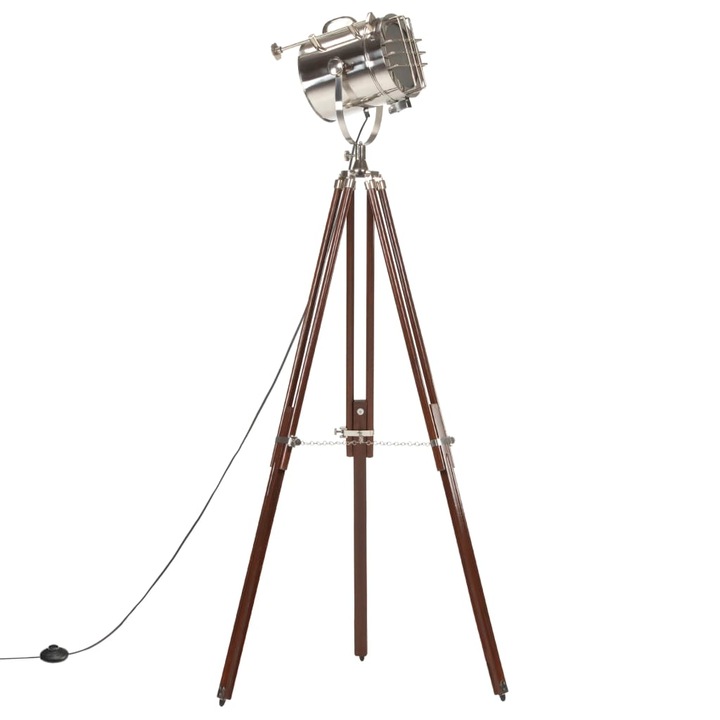 Lampa de podea tip trepied, vidaXL, Otel/Lemn masiv de mango, 180 cm, E27, 25 W, 220-240 V~, 50/60 Hz, Maro