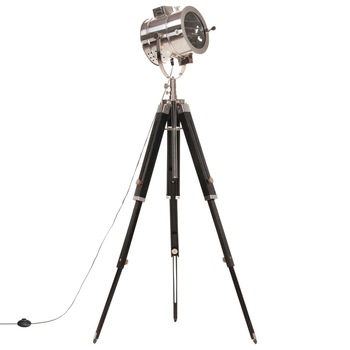 Lampa de podea tip trepied, vidaXL, Otel/Lemn masiv de mango, 140 cm, 220-240 V~, 50/60 Hz, Negru Lampa de podea tip trepied, vidaXL, Otel/Lemn masiv de mango, 140 cm, 220-240 V~, 50/60 Hz, Negru