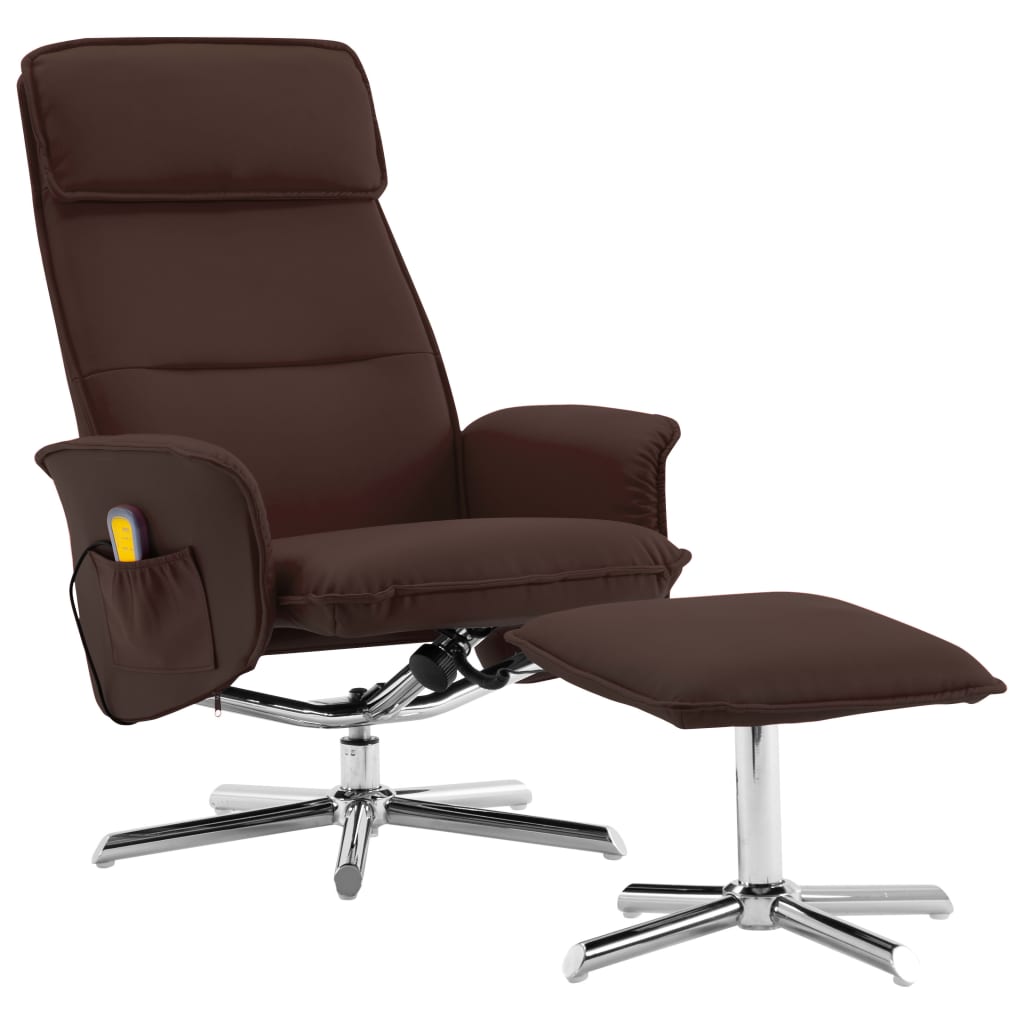 Fotoliu de masaj rabatabil cu taburet, vidaXL, Piele artificiala, 72 x 82 x 102 cm, Maro