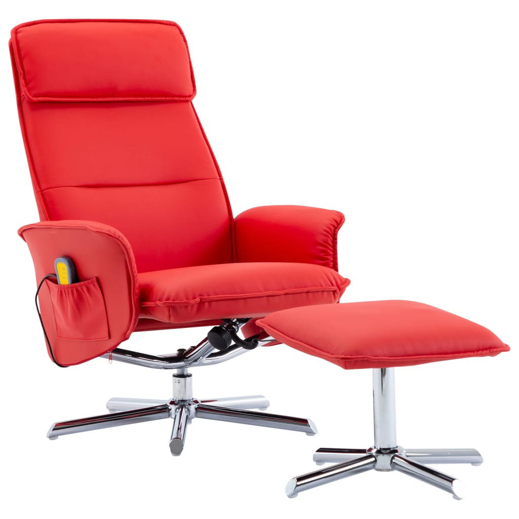 Fotoliu de masaj rabatabil cu taburet, vidaXL, Piele artificiala, 72 x 82 x 102 cm, Rosu