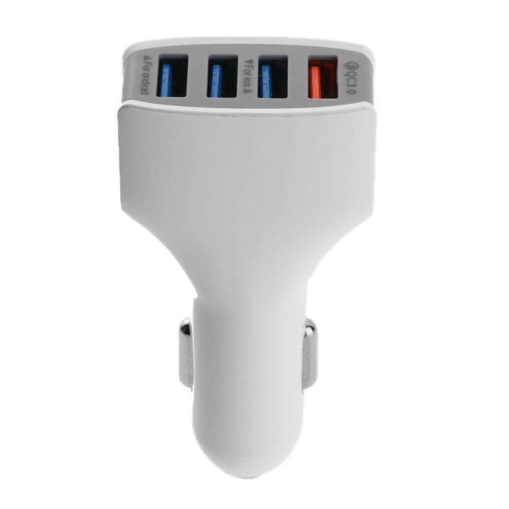 Incarcator auto Qualcomm 3.0, fast charge, cu 4 porturi USB, Alb, BBL1729