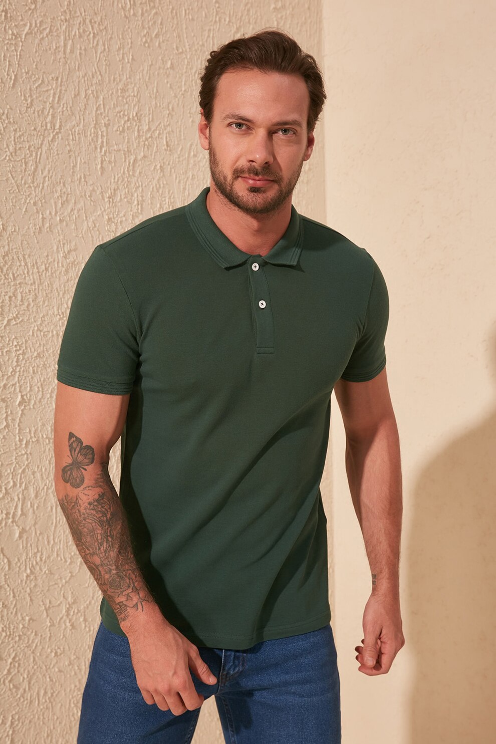 Trendyol, Tricou polo slim fit, Verde