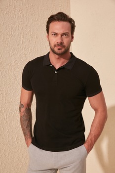 Trendyol, Tricou polo slim fit, Negru Trendyol, Tricou polo slim fit, Negru