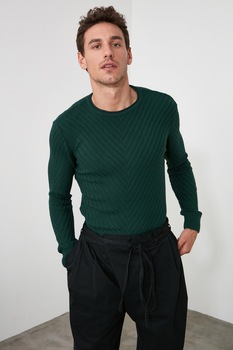 Trendyol, Pulover din tricot cu decolteu la baza gatului, Verde englez Trendyol, Pulover din tricot cu decolteu la baza gatului, Verde englez