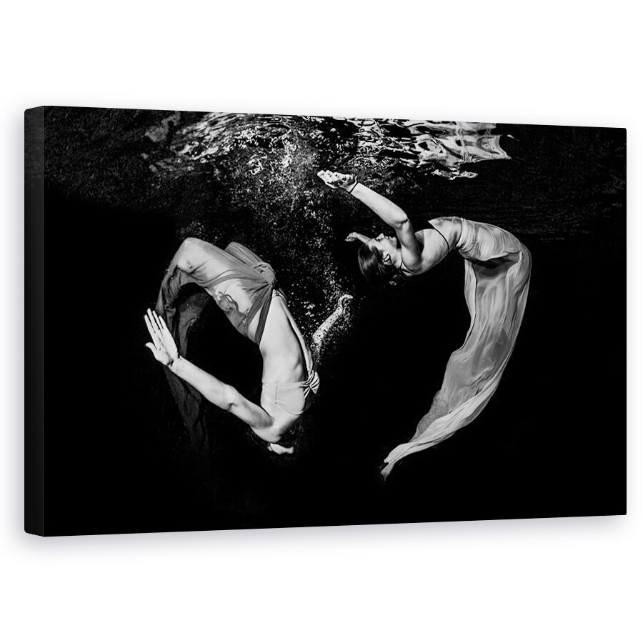 Tablou canvas - Gratie Subacvatica, Sub Apa, Cuplu, Pereche, Alb-Negru, Oameni, 50 x 80 cm