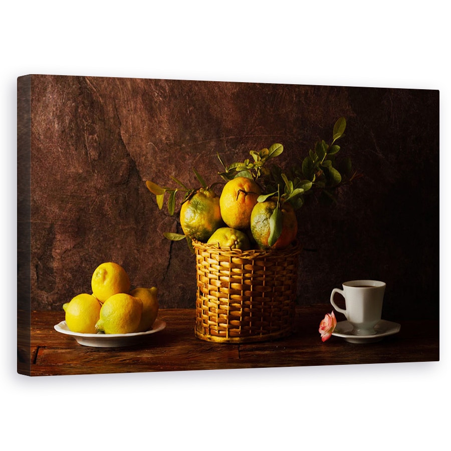 Tablou canvas - Natura Moarta Cu Lamai, Portocale Si Un Trandafir, 60 x 100 cm