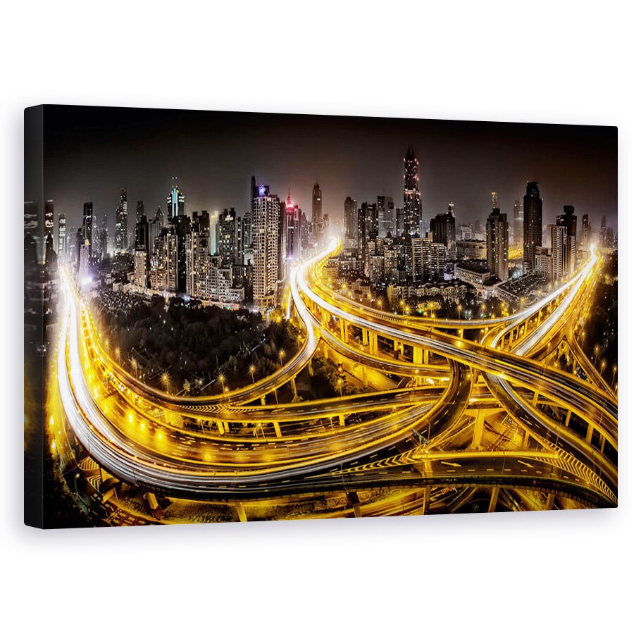 Tablou canvas - Shanghai Pe Timp De Noapte, Arhitectura, Cer, Peisaj Urban, Oras, 60 x 100 cm