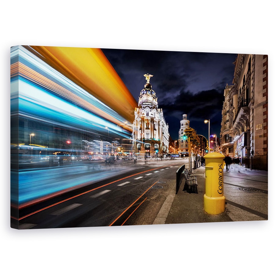 Tablou canvas - Luminile Madridului, Spania, Trasee Usoare, Trafic, Dungi, 50 x 80 cm