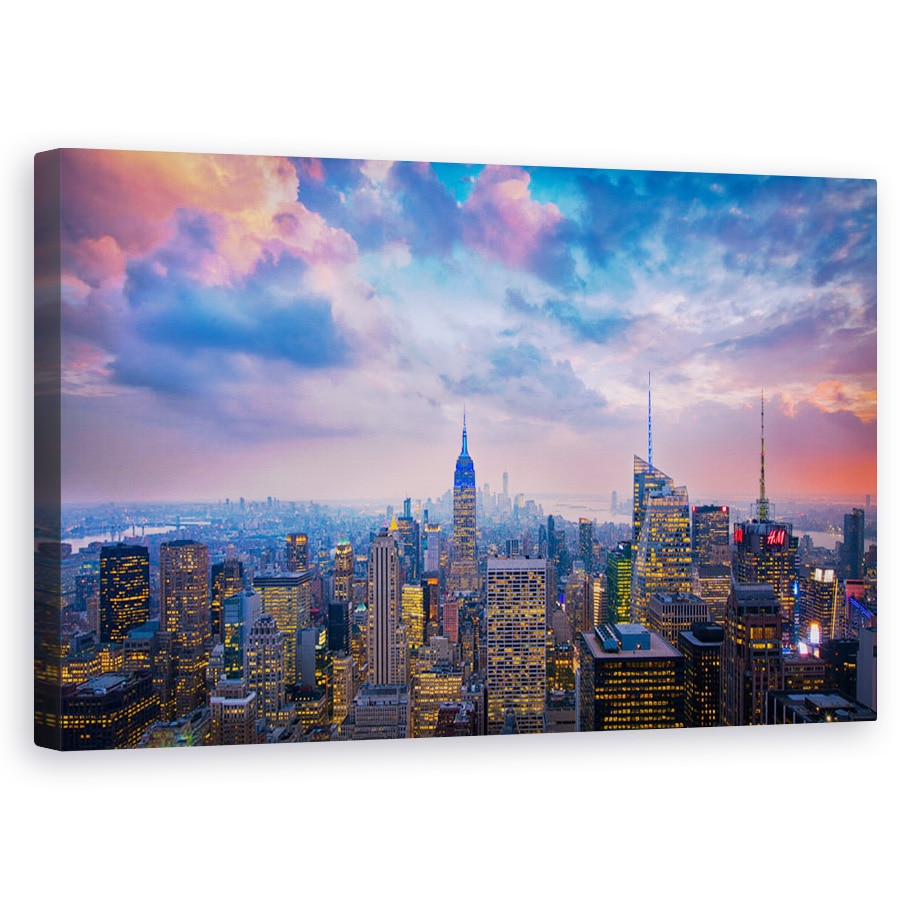 Tablou canvas - Partea De Sus A Stancii, Manhattan, New York, Noapte, Culori Pastelate, 60 x 100 cm