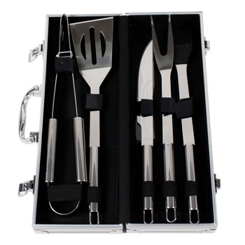 Set accesorii 5 piese gratar cu diplomat de aluminiu / 844 Set accesorii 5 piese gratar cu diplomat de aluminiu / 844
