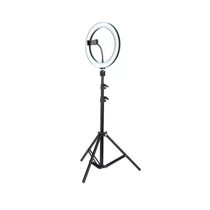 Lampa circulara profesionala SIKS Led Ring Light, diametru 26 cm, 10 inch, 120 LED-uri SMD, trepied inclus, 3 moduri de lumina, 10 trepte reglaj, suport telefon, Negru