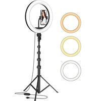 Lampa circulara profesionala SIKS, Led Ring Light, diametru 30 cm, 12 inch, 180 Led-uri, Trepied inclus, 3 moduri de lumina, 10 trepte reglaj, suport telefon, Negru
