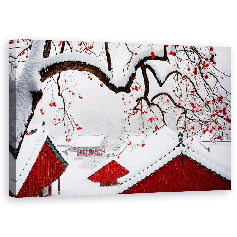 Tablou canvas - Zapada In Templu, Rosu, Abstract, Copac, 50 x 80 cm