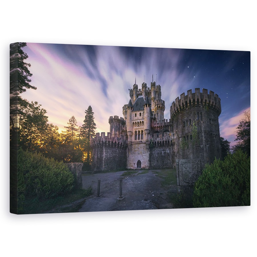 Tablou canvas - Lumina Lunii Deasupra Castelului, Spania, Vizcaya, Noapte, 60 x 100 cm