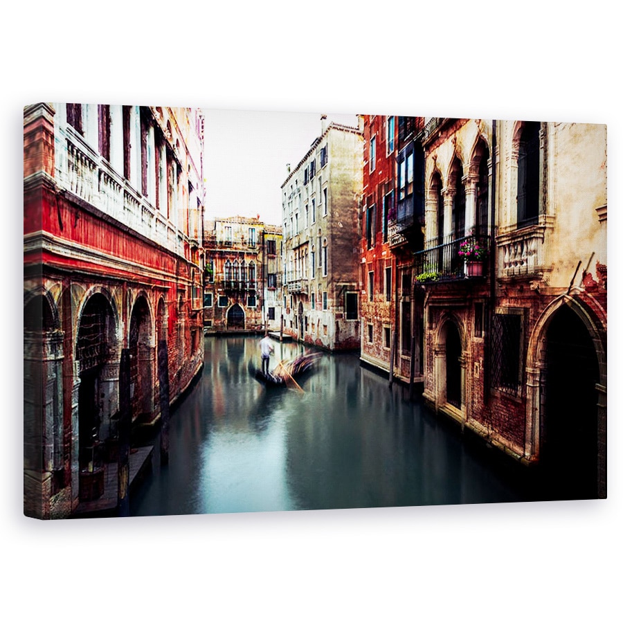 Tablou canvas - Gondolierul, Venetia, Rosu, Italia, Arhitectura, Gondolier, 60 x 100 cm