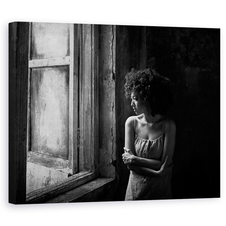 Картина на платно - Сам, Портрет, Черно и бяло, Жена, Човек, Уязвим, 80 x 100 cm