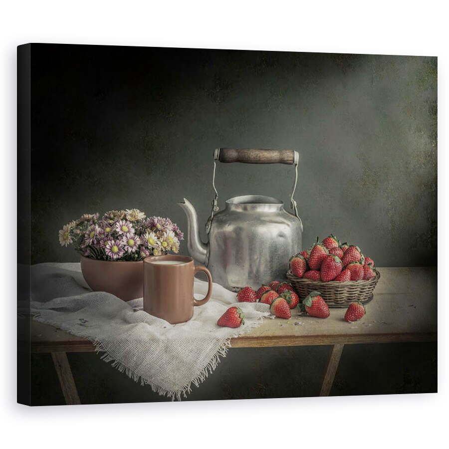 Tablou canvas - Nepretentiosi, Capsuni, Fructe, Lapte, Flori, Lumina, 60 x 75 cm