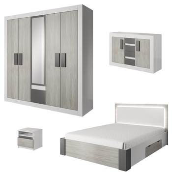 Set mobila de dormitor HELIOS, gri, PAL melaminat, 170 x 106 x 207 cm Set mobila de dormitor HELIOS, gri, PAL melaminat, 170 x 106 x 207 cm