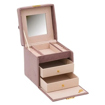 Cutie Bijuterii din catifea, cu cheie si maner, Roz Velvet, 16x16x16 cm Cutie Bijuterii din catifea, cu cheie si maner, Roz Velvet, 16x16x16 cm