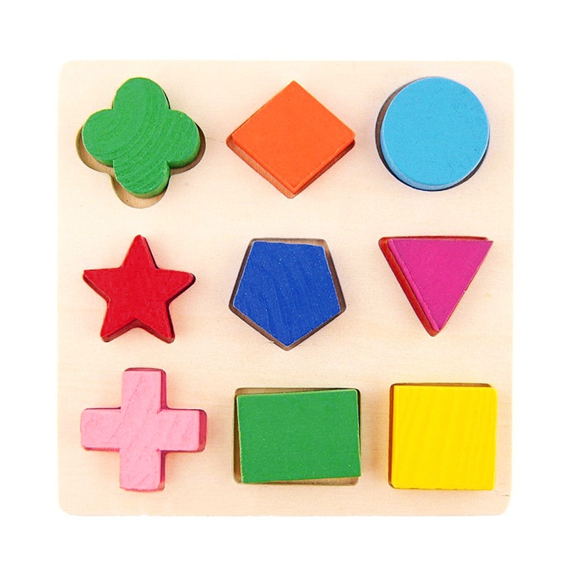 Puzzle educational din lemn cu forme geometrice, 9 piese, multicolor, BBL1731