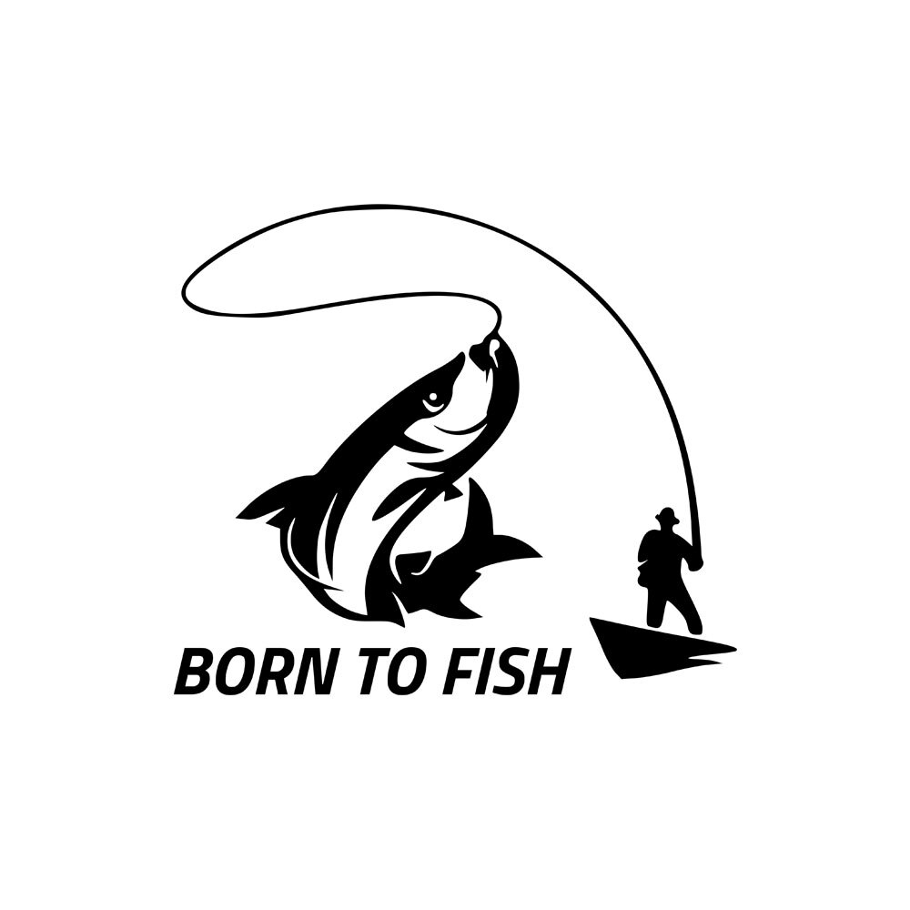 Set 2 x Sticker Auto Pescar “Born to fish”, Negru, 24 x 22 cm