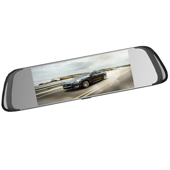 Camera auto oglinda DVR Visoli™ RoadBuddy H17, 7 inch, Full HD 30fps, unghi 170 grade, senzor G, camera marsarier, inregistrare cliclica, mod parcare, WDR, negru