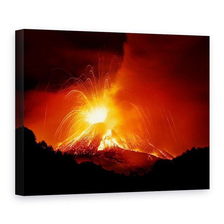 Картина на платно - Етна, Вулкан, Изригване, Лава, Магма, Пламък, 50 x 70 cm