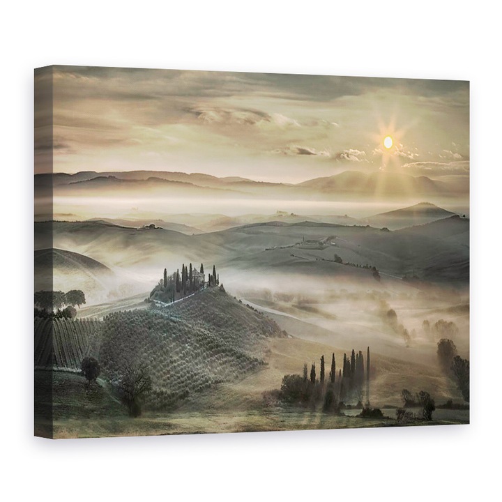 Tablou canvas - Dimineata Toscana, Peisaj, Toscana, Toamna, Soare, Rasarit De Soare, 60 x 80 cm
