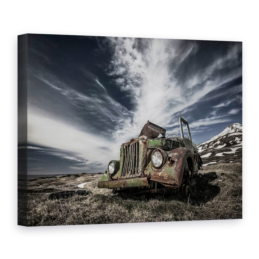 Tablou canvas - Vechiul Jeep Rusesc, Islanda, Peisaj, Epava, Naufragiat, Masina, 75 x 100 cm