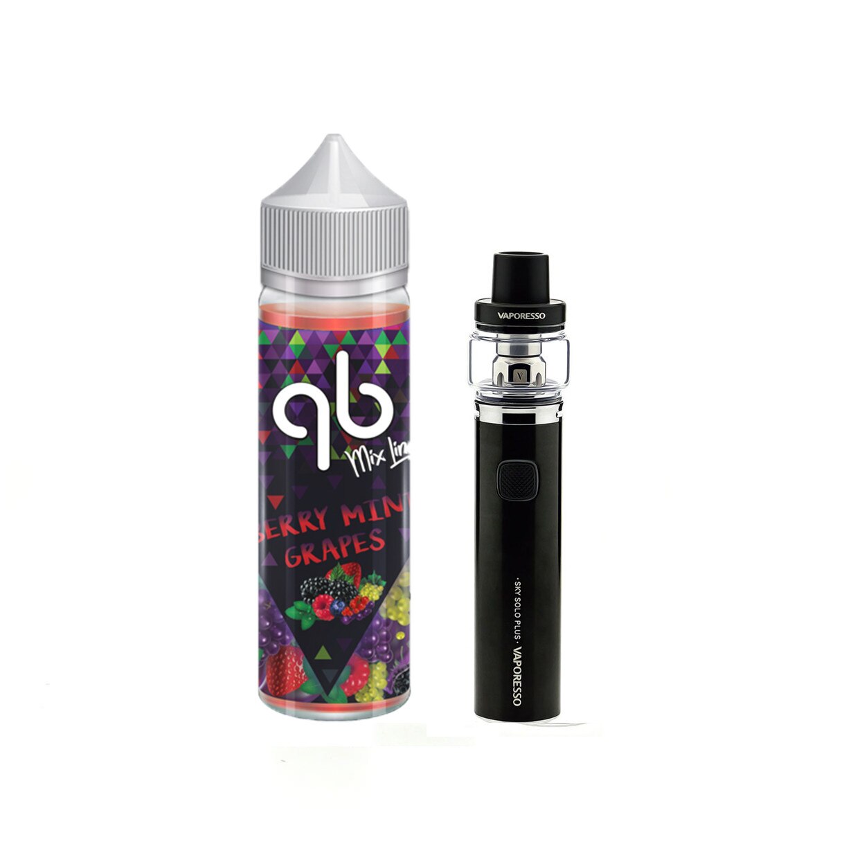 Set Tigara Electronica Vaporesso Sky Solo Plus 3000mAh ,8ml ,Negru + Lichid Berry Minty Grapes QB Mix Line 0 mg, 50 ml