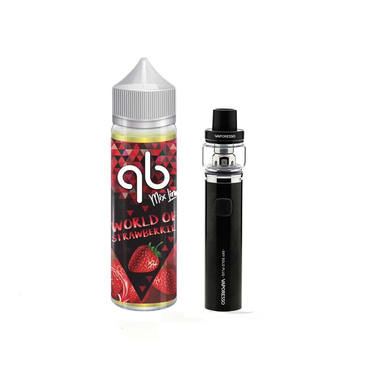 Set Tigara Electronica Vaporesso Sky Solo Plus 3000mAh ,8ml ,Negru + Lichid World of Strawberries QB Mix Line 0 mg, 50 ml