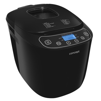 Masina de paine Concept PC5510, putere 550 W, 700/1000 grame, 12 programe presetate, display LCD, start intarziat pana la 13 ore, functie Keep Warm pana la 60 minute, protectie la supraincalzire, culoare neagra Masina de paine Concept PC5510, putere 550 W, 700/1000 grame, 12 programe presetate, display LCD, start intarziat pana la 13 ore, functie Keep Warm pana la 60 minute, protectie la supraincalzire, culoare neagra