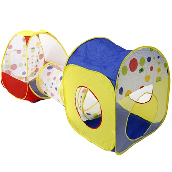 Cort de joaca M-Toys cu 2 pavilioane si tunel Cort de joaca M-Toys cu 2 pavilioane si tunel