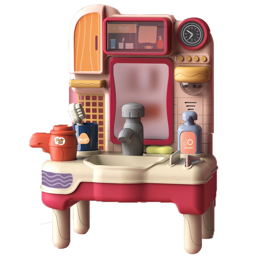 Set de joaca M-Toys Chiuveta cu accesorii, lumini si sunete, Roz