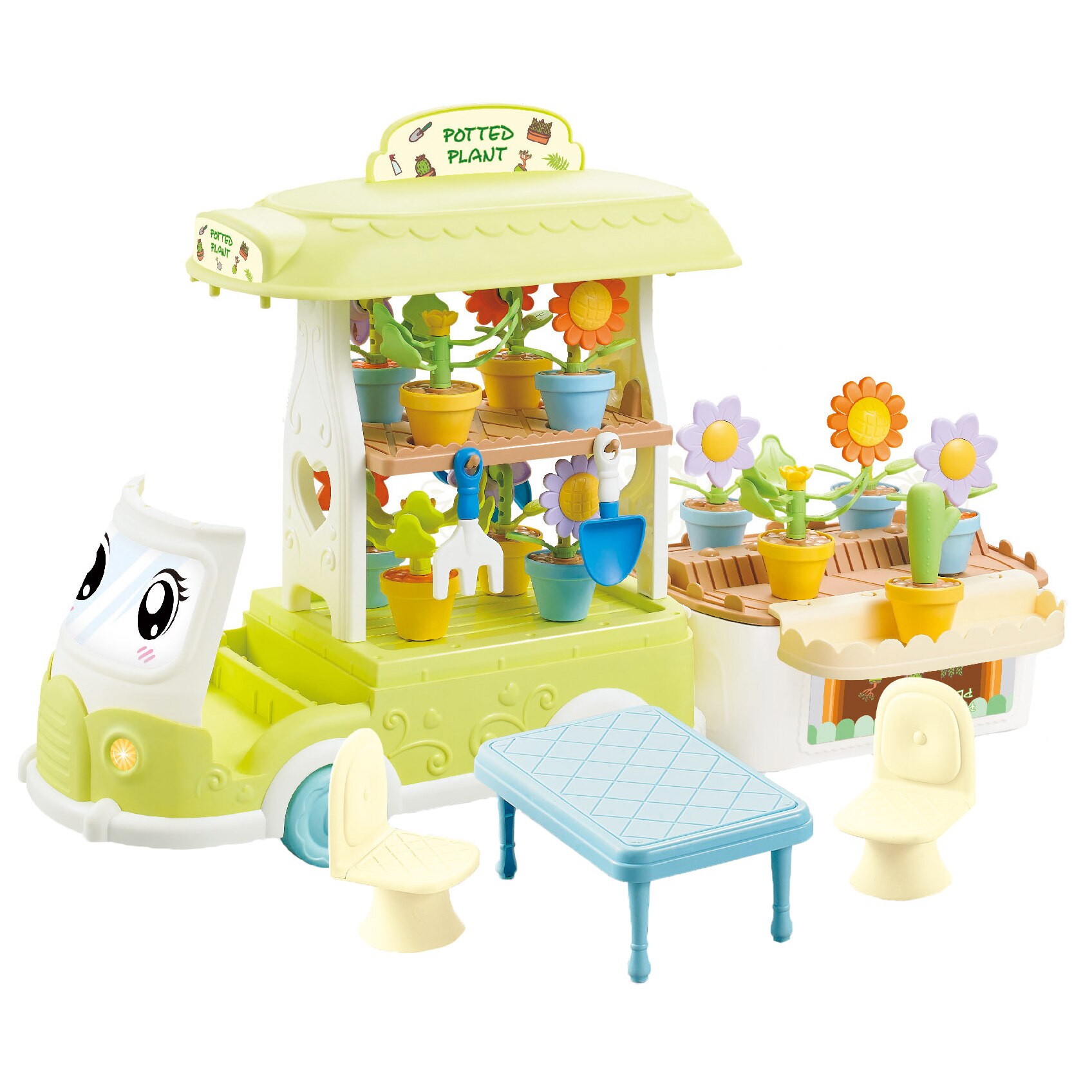 Set de joaca M-Toys Masinuta cu flori, Verde