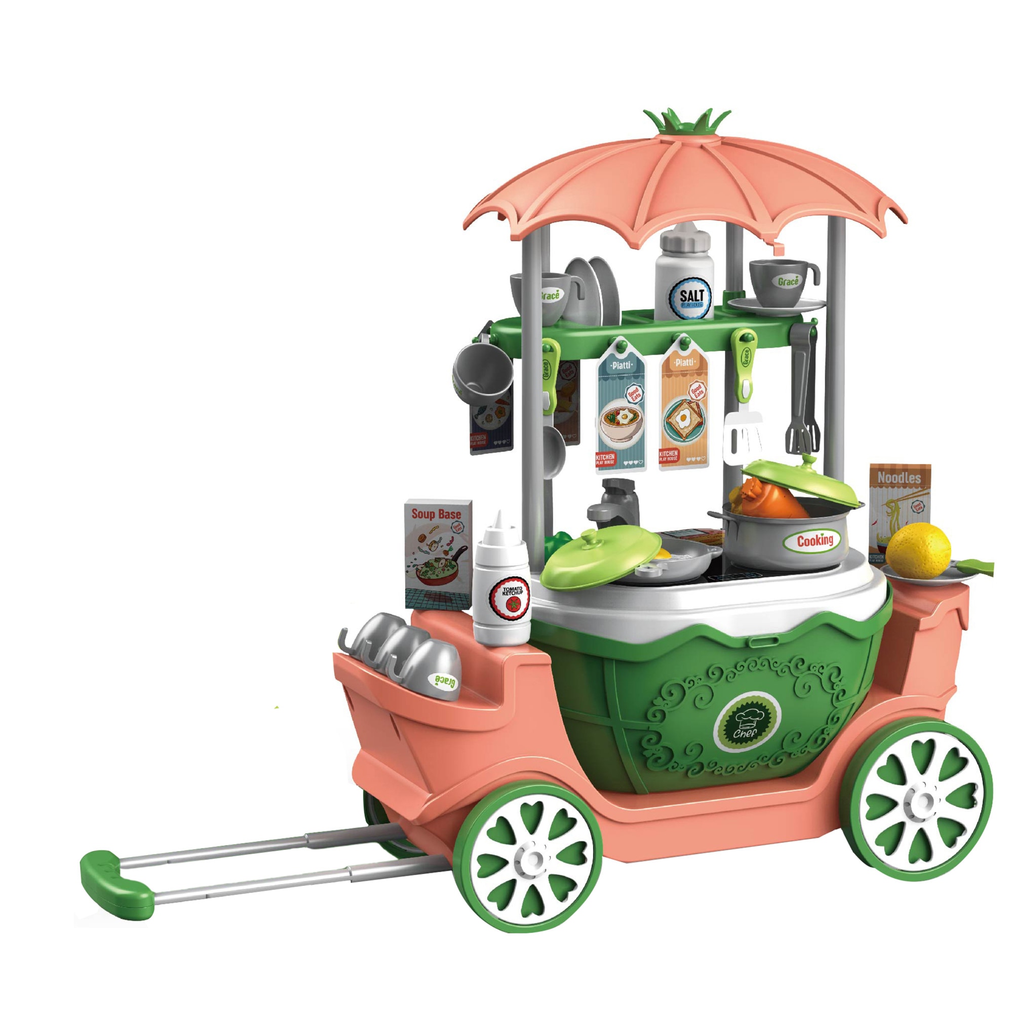 Set de joaca M-Toys Bucatarie 4in1, 47 piese, Roz / Verde